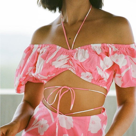 Sabo Skirt Pink White Floral Paraiso Cut Out Off The Shoulder Wendell Dress - Picture 5 of 12